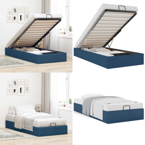 Estructura de cama otomana sin colchón tela azul 100x200cm - Marco de cama - Almacenamiento debajo de la cama