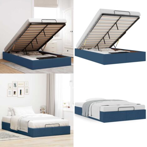 Estructura de cama otomana sin colchón tela azul 120x190 cm - Estructura de cama - Almacenamiento debajo de la cama