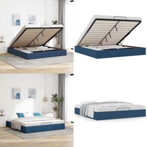 Estructura de cama otomana sin colchón tela azul 200x200 cm - Estructura de cama - Almacenamiento debajo de la cama