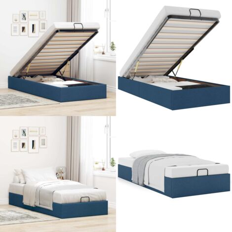 Estructura de cama otomana sin colchón tela azul 80x200cm - Estructura de cama - Almacenamiento debajo de la cama