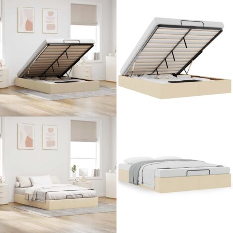 Estructura de cama otomana sin colchón tela crema 140x200cm - Estructura de cama - Almacenamiento debajo de la cama