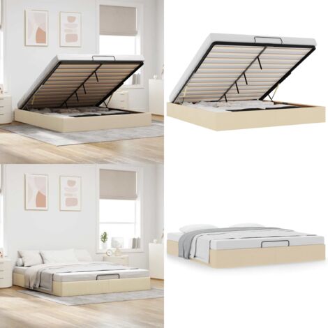 Estructura de cama otomana sin colchón tela crema 180x200cm - Estructura de cama - Almacenamiento debajo de la cama