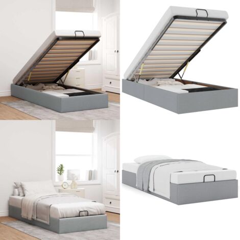 Estructura de cama otomana sin colchón tela gris claro 80x200cm - Estructura de cama - Almacenamiento debajo de la cama