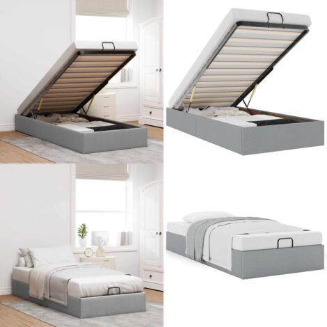 Estructura de cama otomana sin colchón tela gris claro 90x200cm - Estructura de cama - Almacenamiento debajo de la cama