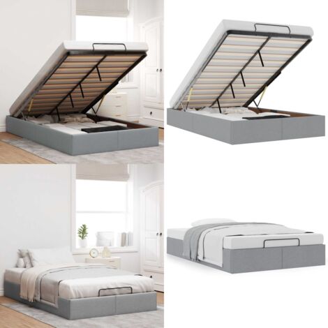 Estructura de cama otomana sin colchón tela gris claro - Estructura de cama - Almacenamiento debajo de la cama