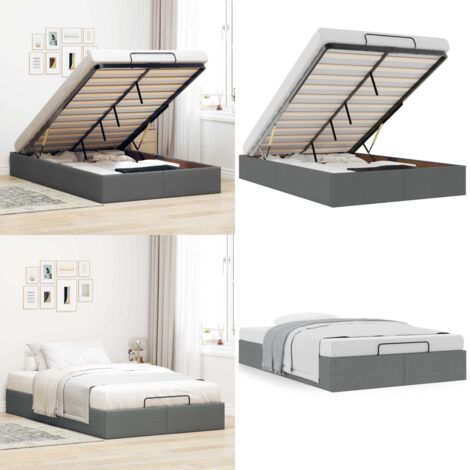 Estructura de cama otomana sin colchón tela gris oscuro - Estructura de cama - Almacenamiento debajo de la cama