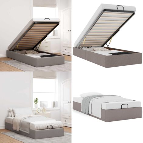 Estructura de cama otomana sin colchón tela gris pardo 80x200cm - Estructura de cama - Almacenamiento debajo de la cama