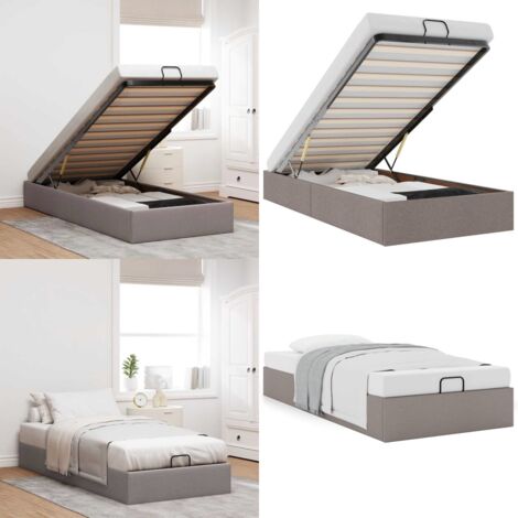 Estructura de cama otomana sin colchón tela gris pardo 90x190cm - Estructura de cama - Almacenamiento debajo de la cama