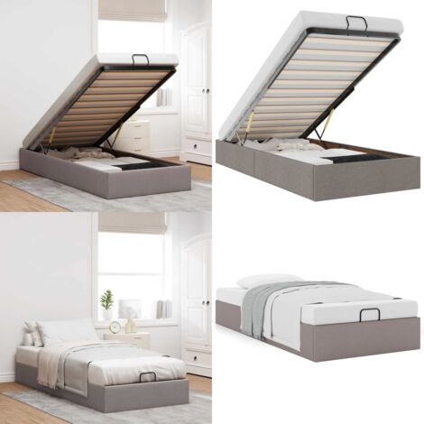 Estructura de cama otomana sin colchón tela gris pardo 90x200cm - Estructura de cama - Almacenamiento debajo de la cama