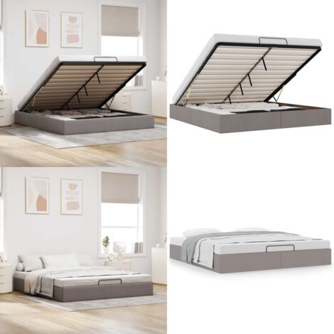 Estructura de cama otomana sin colchón tela gris topo 200x200cm - Estructura de cama - Almacenamiento debajo de la cama