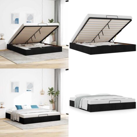 Estructura de cama otomana sin colchón tela negra 160x200 cm - Estructura de cama - Almacenamiento debajo de la cama