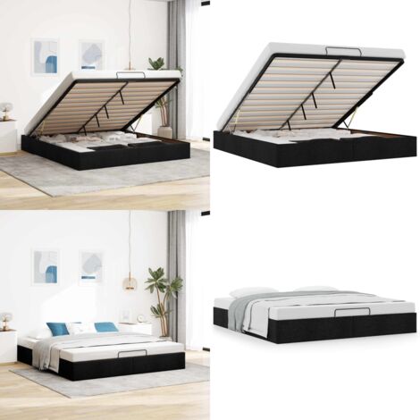 Estructura de cama otomana sin colchón tela negra 180x200cm - Estructura de cama - Almacenamiento debajo de la cama