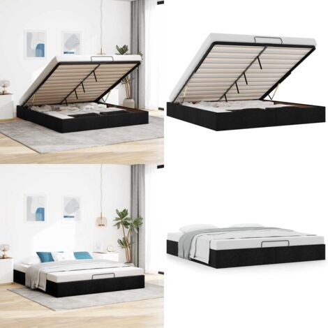 Estructura de cama otomana sin colchón tela negra 200x200 cm - Estructura de cama - Almacenamiento debajo de la cama