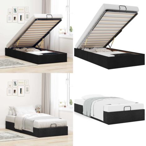 Estructura de cama otomana sin colchón tela negro 100x200cm - Estructura de cama - Almacenamiento debajo de la cama