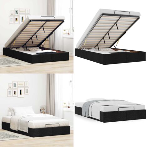 Estructura de cama otomana sin colchón tela negro - Estructura de cama - Almacenamiento debajo de la cama