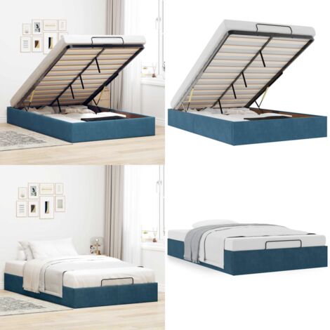 Estructura de cama otomana sin colchón terciopelo azul oscuro - Estructura de cama - Almacenamiento debajo de la cama