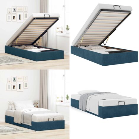 Estructura de cama otomana sin colchón terciopelo azul oscuro - Estructura de cama - Almacenamiento debajo de la cama