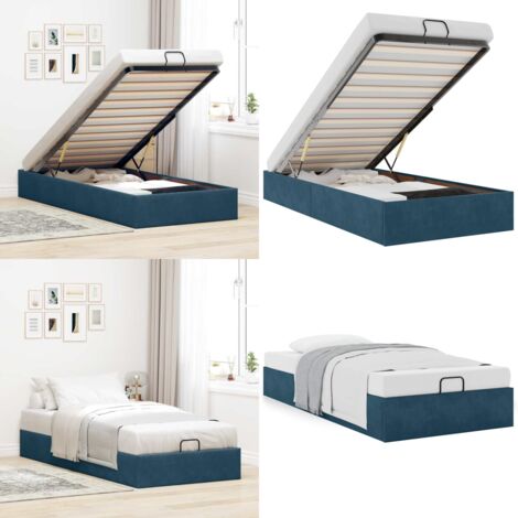 Estructura de cama otomana sin colchón terciopelo azul oscuro - Estructura de cama - Almacenamiento debajo de la cama