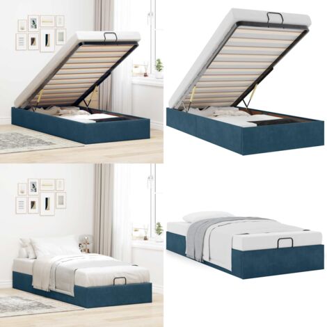 Estructura de cama otomana sin colchón terciopelo azul oscuro - Estructura de cama - Almacenamiento debajo de la cama