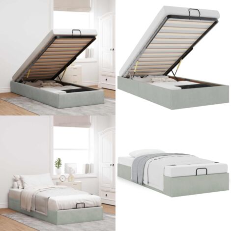 Estructura de cama otomana sin colchón terciopelo gris claro - Estructura de cama - Almacenamiento debajo de la cama
