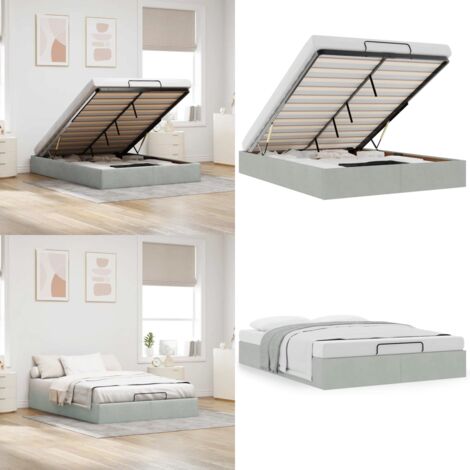 Estructura de cama otomana sin colchón terciopelo gris claro - Estructura de cama - Almacenamiento debajo de la cama