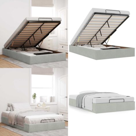 Estructura de cama otomana sin colchón terciopelo gris claro - Estructura de cama - Almacenamiento debajo de la cama