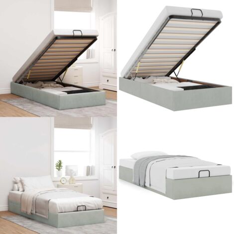 Estructura de cama otomana sin colchón terciopelo gris claro - Estructura de cama - Almacenamiento debajo de la cama
