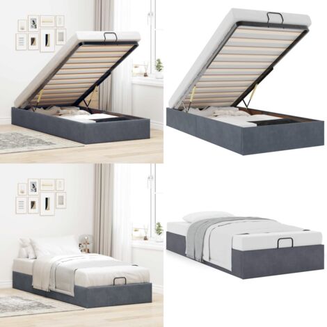 Estructura de cama otomana sin colchón terciopelo gris oscuro - Estructura de cama - Almacenamiento debajo de la cama