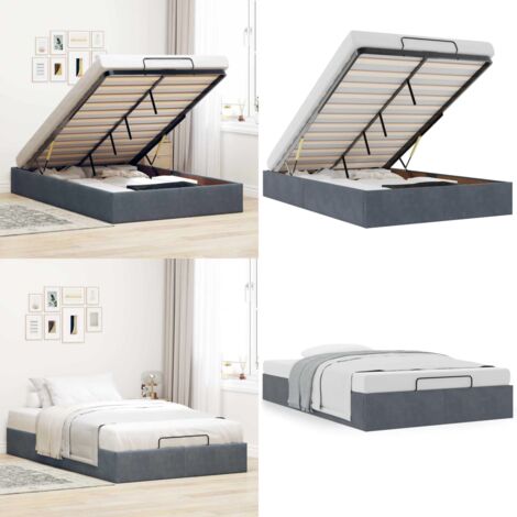 Estructura de cama otomana sin colchón terciopelo gris oscuro - Estructura de cama - Almacenamiento debajo de la cama