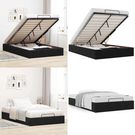 Estructura de cama otomana sin colchón terciopelo negro - Estructura de cama - Almacenamiento debajo de la cama