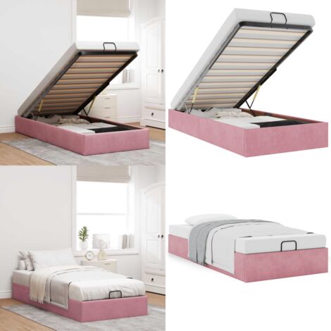 Estructura de cama otomana sin colchón terciopelo rosa 80x200cm - Estructura de cama - Almacenamiento debajo de la cama