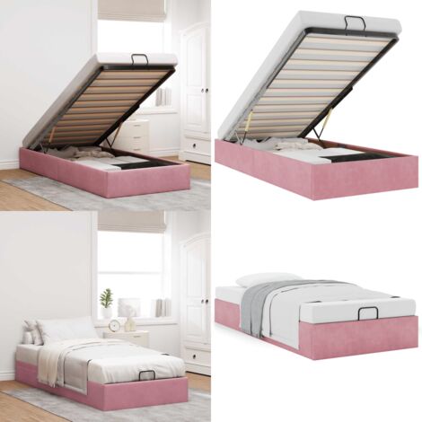 Estructura de cama otomana sin colchón terciopelo rosa 90x190cm - Estructura de cama - Almacenamiento debajo de la cama