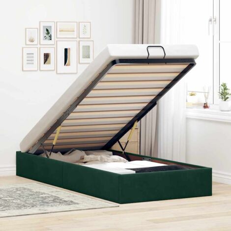 Estructura de cama otomana sin colchón terciopelo verde oscuro