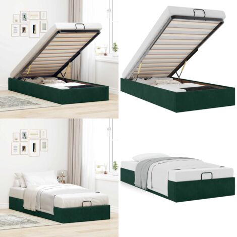 Estructura de cama otomana sin colchón terciopelo verde oscuro - Estructura de cama - Almacenamiento debajo de la cama