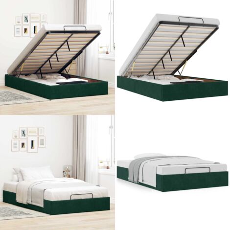 Estructura de cama otomana sin colchón terciopelo verde oscuro - Estructura de cama - Almacenamiento debajo de la cama