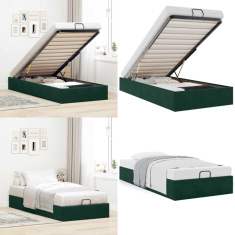 Estructura de cama otomana sin colchón terciopelo verde oscuro - Estructura de cama - Almacenamiento debajo de la cama