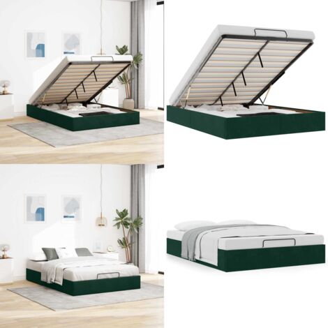 Estructura de cama otomana sin colchón terciopelo verde oscuro - Estructura de cama - Almacenamiento debajo de la cama