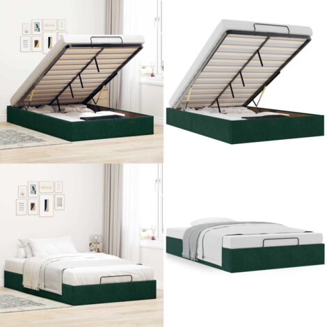 Estructura de cama otomana sin colchón terciopelo verde oscuro - Estructura de cama - Almacenamiento debajo de la cama