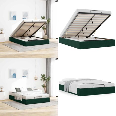 Estructura de cama otomana sin colchón verde oscuro 140x200 cm - Estructura de cama - Almacenamiento debajo de la cama