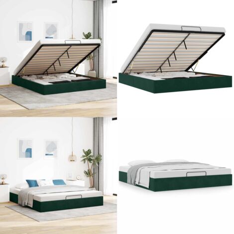 Estructura de cama otomana sin colchón verde oscuro 160x200 cm - Estructura de cama - Almacenamiento debajo de la cama