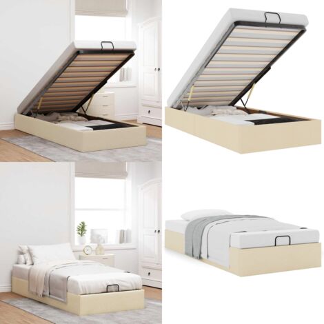 Estructura de cama otomana sin con colchón tela crema 90x190cm - Estructura de cama - Almacenamiento debajo de la cama