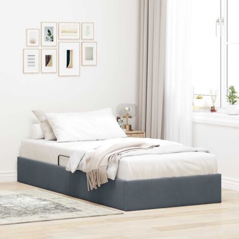 Estructura de Cama Ottoman Gris oscuro 90 x 190 cm Terciopelo