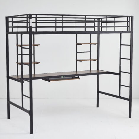 Estructura de cama para dormitorio de estudiantes de 190 x 90 cm, diseño combinado de cama y mesita de noche, espacio vertical. Integrado, adecuado para oficina y estudio.