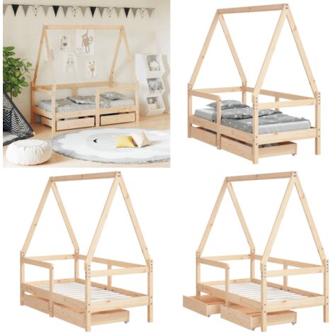 Estructura de cama para niños con cajones madera pino 70x140 cm - Cama de madera - Cama infantil