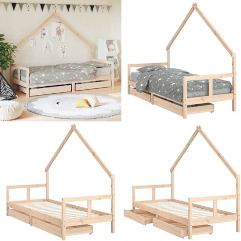 Estructura de cama para niños con cajones madera pino 80x200 cm - Cama de madera - Cama infantil
