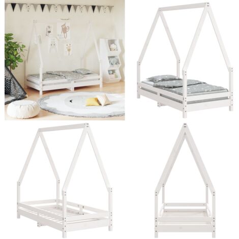 Estructura de cama para niños madera de pino blanco 70x140 cm - Cama de madera - Cama de pino