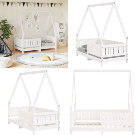 Estructura de cama para niños madera de pino blanco 70x140 cm - Cama de madera - Cama de pino