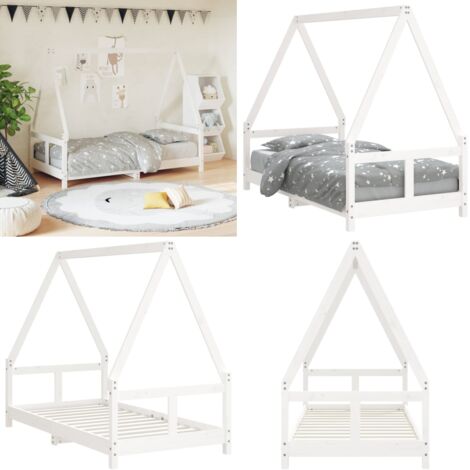 Estructura de cama para niños madera de pino blanco 80x160 cm - Cama de madera - Cama de pino