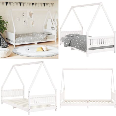 Estructura de cama para niños madera de pino blanco 90x200 cm - Cama de madera - Cama de pino