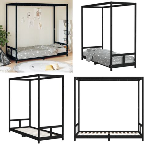 Estructura de cama para niños madera de pino negro 80x200 cm - Cama de madera - Cama de pino